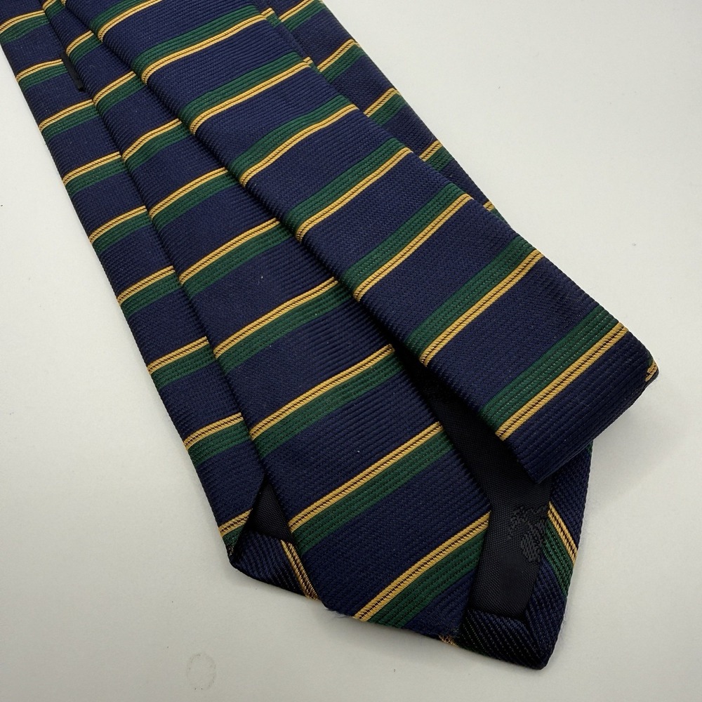 Brooks Brothers Makers 100% Silk Tie Navy Green Yellow Stripe 3.5" x‎ 58" - Picture 3 of 5